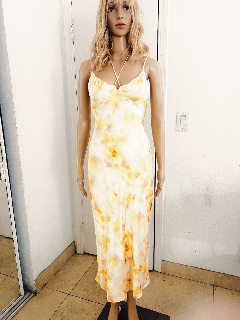 Urban Revivo Abstract Watercolor Floral Print Midi Halter Dress Size XS